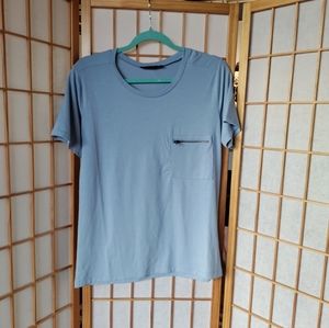 Large Blue Shiela Rose Blouse zipper pocket